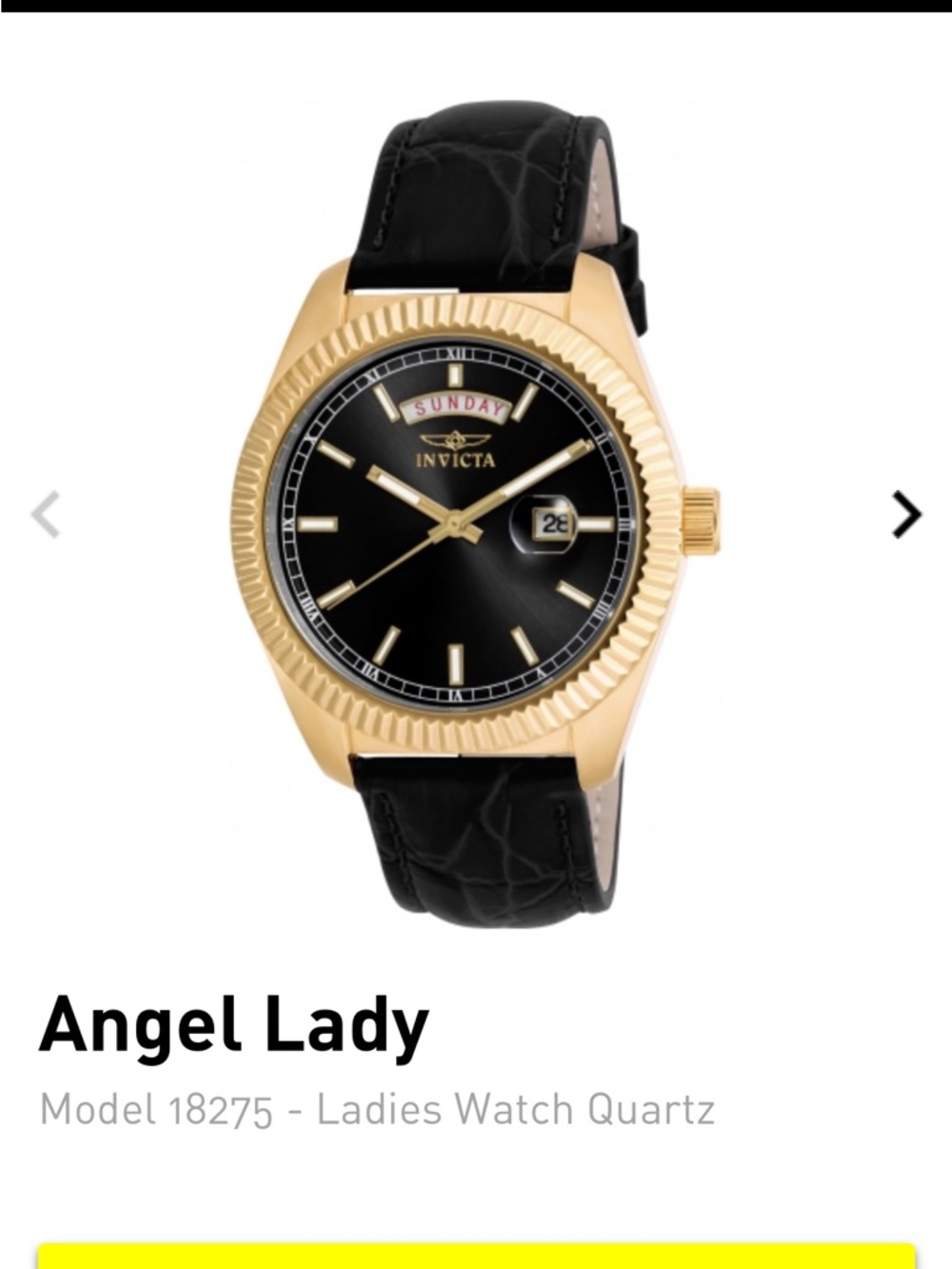 Invicta Women's Gold Tone Case Black Dial Leather Strap Watch